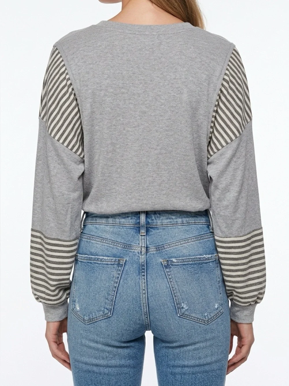 Cowgirls western Wild West rodeo long sleeve top tee striped w balloon sleeve​ - Picture 2 of 5